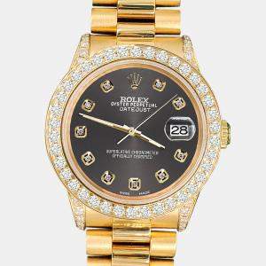 Rolex Custom Rhodium Gray 2.3ct Diamonds 18K Yellow Gold President Datejust  Automatic Women's Wristwatch 31mm