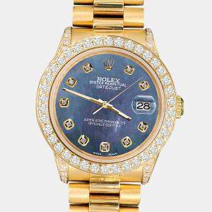 Rolex Custom Black 2.3ct Diamonds 18K Yellow Gold President Datejust  Automatic Women's Wristwatch 31mm