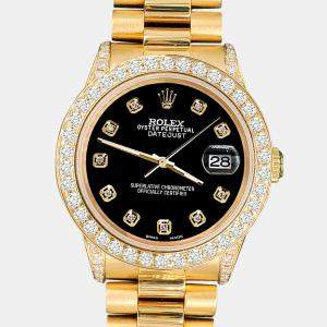 Rolex Custom Black 2.3ct Diamonds 18K Yellow Gold President Datejust  Automatic Women's Wristwatch 31mm