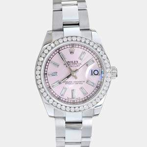 Rolex Custom Pink Baguette 1.2ct Diamonds Stainless Steel Datejust 178240 Automatic Women's Wristwatch 31mm