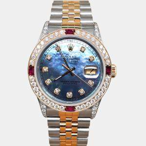 Rolex Custom Tahitian Blue 2.48ct Diamonds 18K Yellow Gold Stainless Steel Datejust  Automatic Men's Wristwatch 36mm