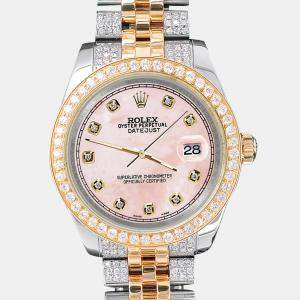 Rolex Custom Pink 3.56ct Diamonds 18K Yellow Gold Stainless Steel Datejust 178273 Automatic Women's Wristwatch 31mm