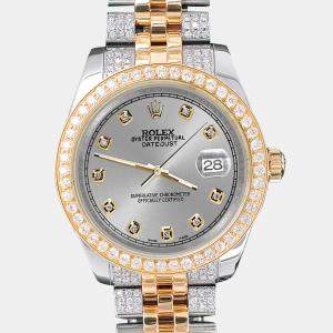 Rolex Custom Gray 3.56ct Diamonds 18K Yellow Gold Stainless Steel Datejust 178273 Automatic Women's Wristwatch 31mm