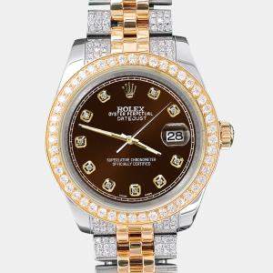 Rolex Custom Chocolate  3.56ct Diamonds 18K Yellow Gold Stainless Steel Datejust 178273 Automatic Women's Wristwatch 31mm