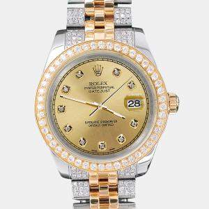 Rolex Custom Champagne 3.56ct Diamonds 18K Yellow Gold Stainless Steel Datejust 178273 Automatic Women's Wristwatch 31mm