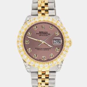 Rolex Custom Salmon 4.4ct Diamonds 18K Yellow Gold Stainless Steel Datejust 178273 Automatic Women's Wristwatch 31mm