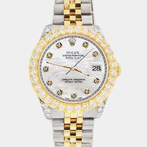 Rolex Custom White 4.4ct Diamonds 18K Yellow Gold Stainless Steel Datejust 178273 Automatic Women's Wristwatch 31mm