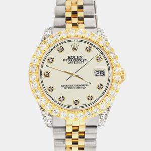 Rolex Custom Satin Linen 4.4ct Diamonds 18K Yellow Gold Stainless Steel Datejust 178273 Automatic Women's Wristwatch 31mm