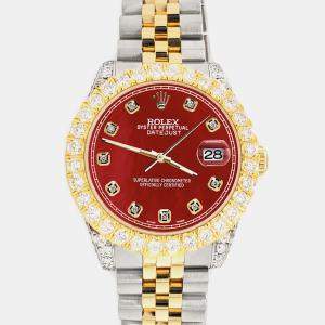 Rolex Custom Red 4.4ct Diamonds 18K Yellow Gold Stainless Steel Datejust 178273 Automatic Women's Wristwatch 31mm