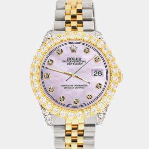 Rolex Custom Pink 4.4ct Diamonds 18K Yellow Gold Stainless Steel Datejust 178273 Automatic Women's Wristwatch 31mm