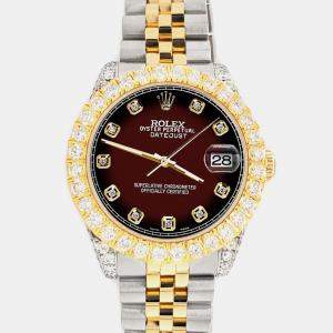 Rolex Custom Maroon Vignette 4.4ct Diamonds 18K Yellow Gold Stainless Steel Datejust 178273 Automatic Women's Wristwatch 31mm