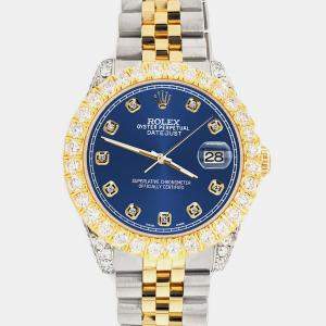 Rolex Custom Cobalt 4.4ct Diamonds 18K Yellow Gold Stainless Steel Datejust 178273 Automatic Women's Wristwatch 31mm