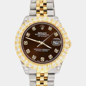 Rolex Custom Chocolate  4.4ct Diamonds 18K Yellow Gold Stainless Steel Datejust 178273 Automatic Women's Wristwatch 31mm