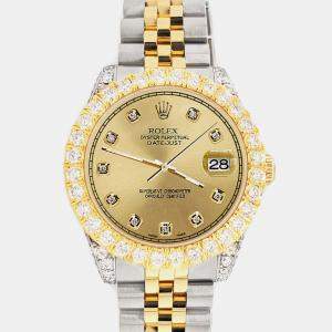 Rolex Custom Champagne 4.4ct Diamonds 18K Yellow Gold Stainless Steel Datejust 178273 Automatic Women's Wristwatch 31mm
