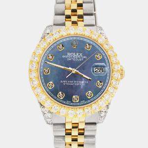 Rolex Custom Black 4.4ct Diamonds 18K Yellow Gold Stainless Steel Datejust 178273 Automatic Women's Wristwatch 31mm