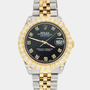 Rolex Custom Black 4.4ct Diamonds 18K Yellow Gold Stainless Steel Datejust 178273 Automatic Women's Wristwatch 31mm