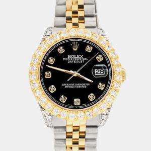 Rolex Custom Black 4.4ct Diamonds 18K Yellow Gold Stainless Steel Datejust 178273 Automatic Women's Wristwatch 31mm