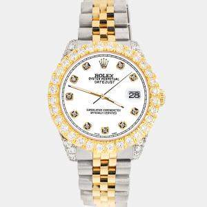 Rolex Custom White 4.4ct Diamonds 18K Yellow Gold Stainless Steel Datejust 178273 Automatic Women's Wristwatch 31mm