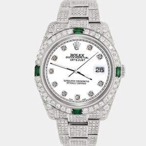 Rolex Custom White 12.4ct Diamonds Stainless Steel Datejust  Automatic Men's Wristwatch 36mm