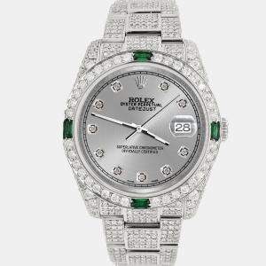 Rolex Custom Silver 12.4ct Diamonds Stainless Steel Datejust  Automatic Men's Wristwatch 36mm