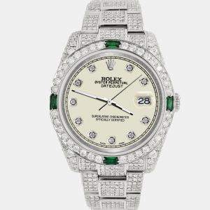 Rolex Custom Satin Linen 12.4ct Diamonds Stainless Steel Datejust  Automatic Men's Wristwatch 36mm