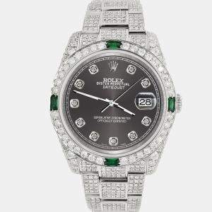 Rolex Custom Rhodium Gray 12.4ct Diamonds Stainless Steel Datejust  Automatic Men's Wristwatch 36mm