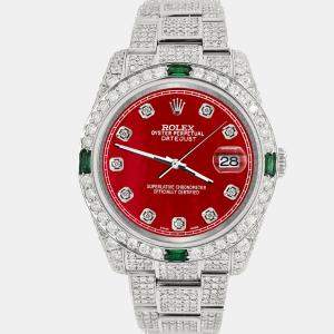 Rolex Custom Red 12.4ct Diamonds Stainless Steel Datejust  Automatic Men's Wristwatch 36mm