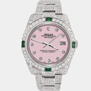 Rolex Custom Orchid Pink 12.4ct Diamonds Stainless Steel Datejust  Automatic Men's Wristwatch 36mm