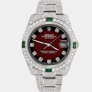 Rolex Custom Maroon Vignette 12.4ct Diamonds Stainless Steel Datejust  Automatic Men's Wristwatch 36mm