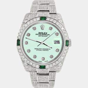 Rolex Custom Light Malachite 12.4ct Diamonds Stainless Steel Datejust  Automatic Men's Wristwatch 36mm