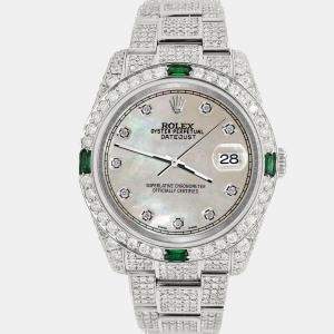 Rolex Custom Champagne 12.4ct Diamonds Stainless Steel Datejust 116200 Automatic Men's Wristwatch 36mm
