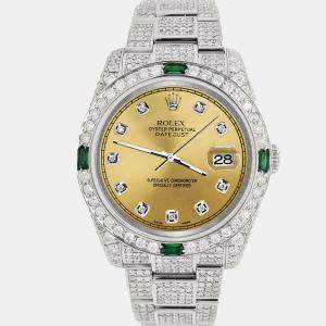 Rolex Custom Champagne 12.4ct Diamonds Stainless Steel Datejust 116200 Automatic Men's Wristwatch 36mm
