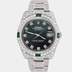 Rolex Custom Black 12.4ct Diamonds Stainless Steel Datejust 116200 Automatic Men's Wristwatch 36mm