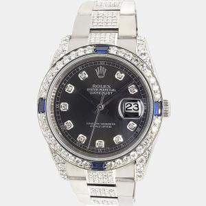 Rolex Custom Darl Grey 5.8ct Diamonds Stainless Steel Datejust 116200 Automatic Men's Wristwatch 36mm