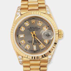 Rolex Custom Gray Diamond 18K Yellow Gold President Datejust 6917 Automatic Women's Wristwatch 26mm