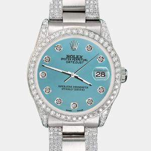 Rolex Custom Turquoise 3.5ct Diamond Stainless Steel Datejust Automatic Women's Wristwatch 31 mm