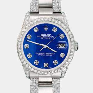 Rolex Custom Blue MOP 3.5ct Diamond Stainless Steel Datejust Automatic Women's Wristwatch 31 mm