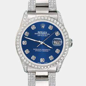 Rolex Custom Cobalt Blue MOP 3.5ct Diamond Stainless Steel Datejust Automatic Women's Wristwatch 31 mm