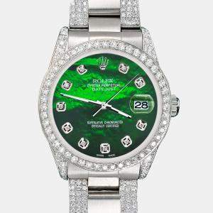 Rolex Custom Emerald Green MOP 3.5ct Diamond Stainless Steel Datejust Automatic Women's Wristwatch 31 mm