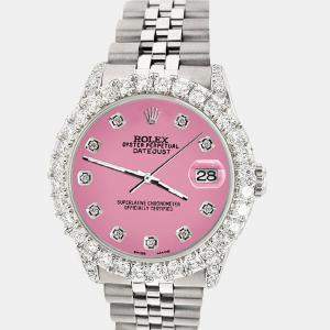 Rolex Custom Pink 2.95ct Diamond Stainless Steel Datejust Automatic Women's Wristwatch 31 mm
