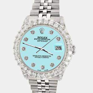 Rolex Custom Aqua Blue 2.95ct Diamond Stainless Steel Datejust Automatic Women's Wristwatch 31 mm