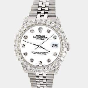 Rolex Custom White 2.95ct Diamond Stainless Steel Datejust Automatic Women's Wristwatch 31 mm