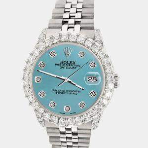 Rolex Custom Turquoise 2.95ct Diamond Stainless Steel Datejust Automatic Women's Wristwatch 31 mm