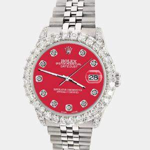 Rolex Custom Scarlet Red 2.95ct Diamond Stainless Steel Datejust Automatic Women's Wristwatch 31 mm