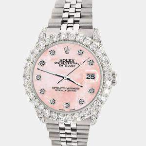 Rolex Custom Royal Pink 2.95ct Diamond Stainless Steel Datejust Automatic Women's Wristwatch 31 mm