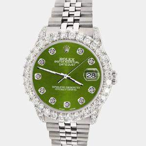 Rolex Custom Royal Green 2.95ct Diamond Stainless Steel Datejust Automatic Women's Wristwatch 31 mm