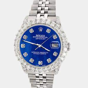 Rolex Custom Royal Blue 2.95ct Diamond Stainless Steel Datejust Automatic Women's Wristwatch 31 mm