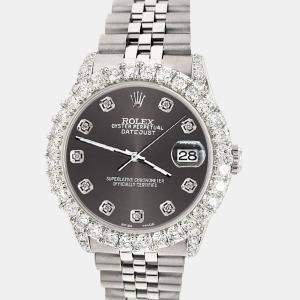 Rolex Custom Rhodium Grey 2.95ct Diamond Stainless Steel Datejust Automatic Women's Wristwatch 31 mm