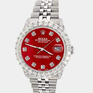 Rolex Custom Red MOP 2.95ct Diamond Stainless Steel Datejust Automatic Women's Wristwatch 31 mm