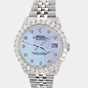 Rolex Custom /Purple MOP 2.95ct Diamond Stainless Steel Datejust Automatic Women's Wristwatch 31 mm